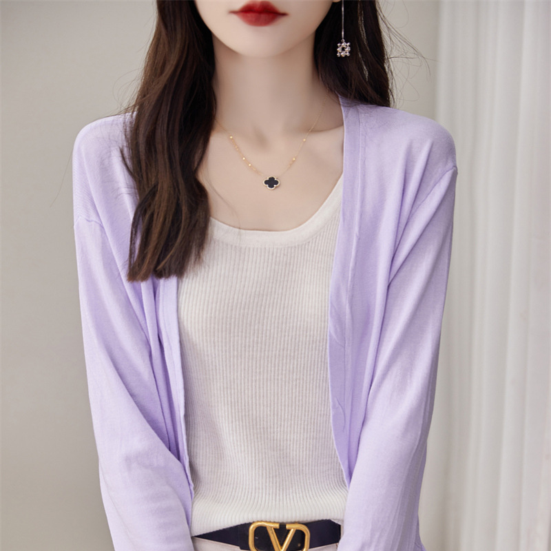Summer New Ice Silk Knitted Sun Protection Cardigan Women's Short V Neck Jacket Small Shawl Thin Air-conditioning Shirt Suspender Outer Wear