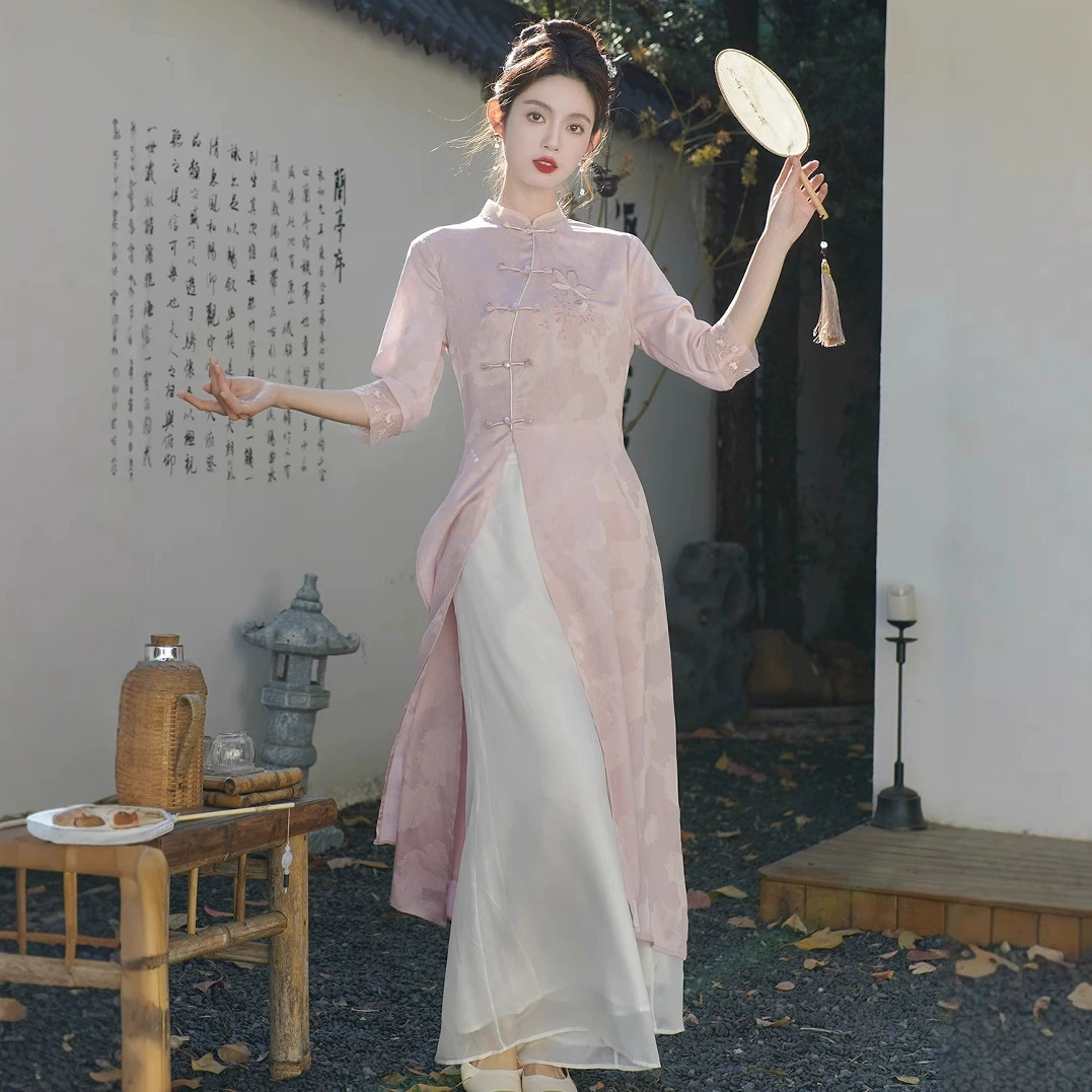 2025 весна и лето новый ретро новый китайский стиль cheongsam улучшенный чайный костюм дзен