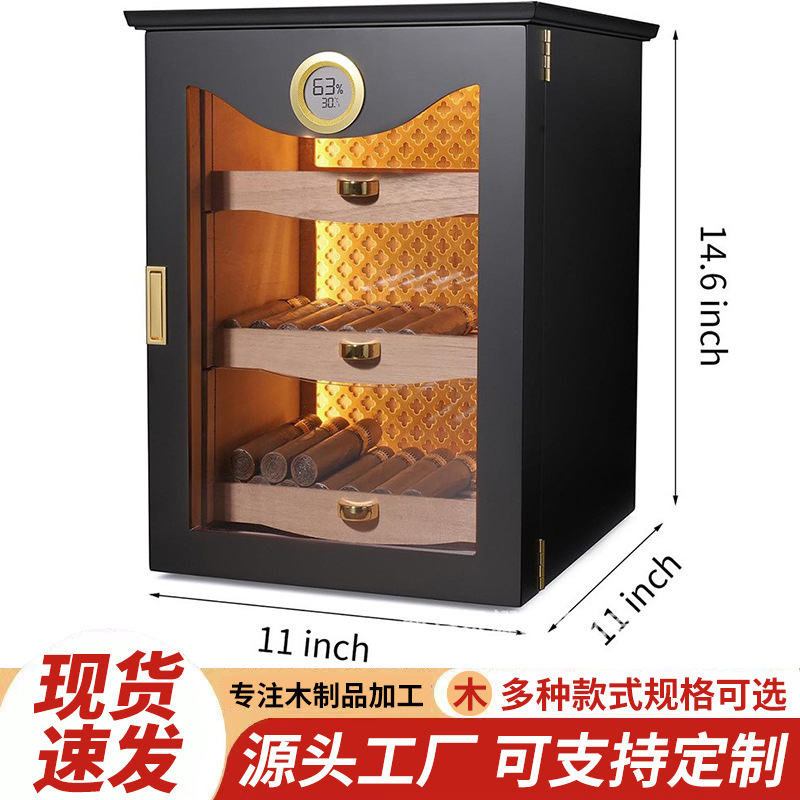 Wooden Drawer Cigar Cabinet Men's Cigar Constant Temperature Storage Box Desktop Visual Cigar Collection Cabinet Tobacco Moisturizing Cabinet