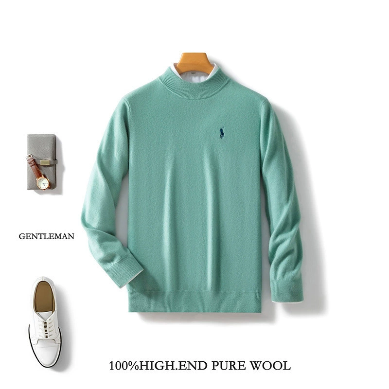 Демисезонный шерстяной свитер, с длинным рукавом, рукава, оптом, с вышивкой, высокий воротник