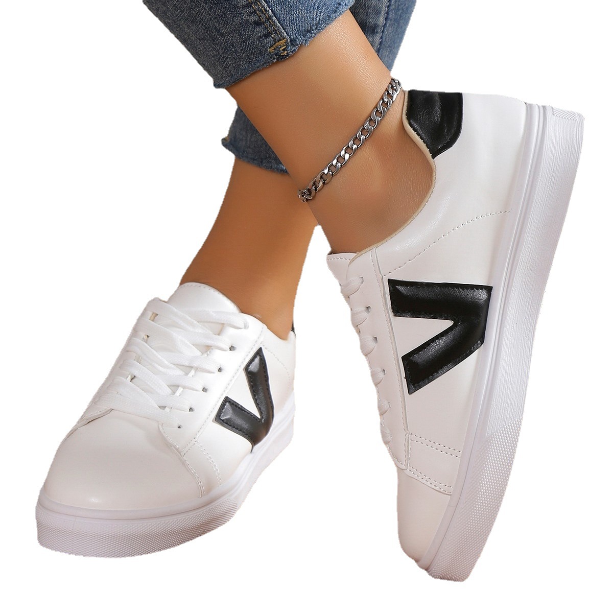 Μεγάλο μέγεθος πάνινα παπούτσια εξωτερικού εμπορίου μόδας 2023 νέος ανεξάρτητος σταθμός μονόχρωμα κορδόνια μονά παπούτσια μοντέρνα παπούτσια σε στυλ ζευγάρι λευκά_voghion.com