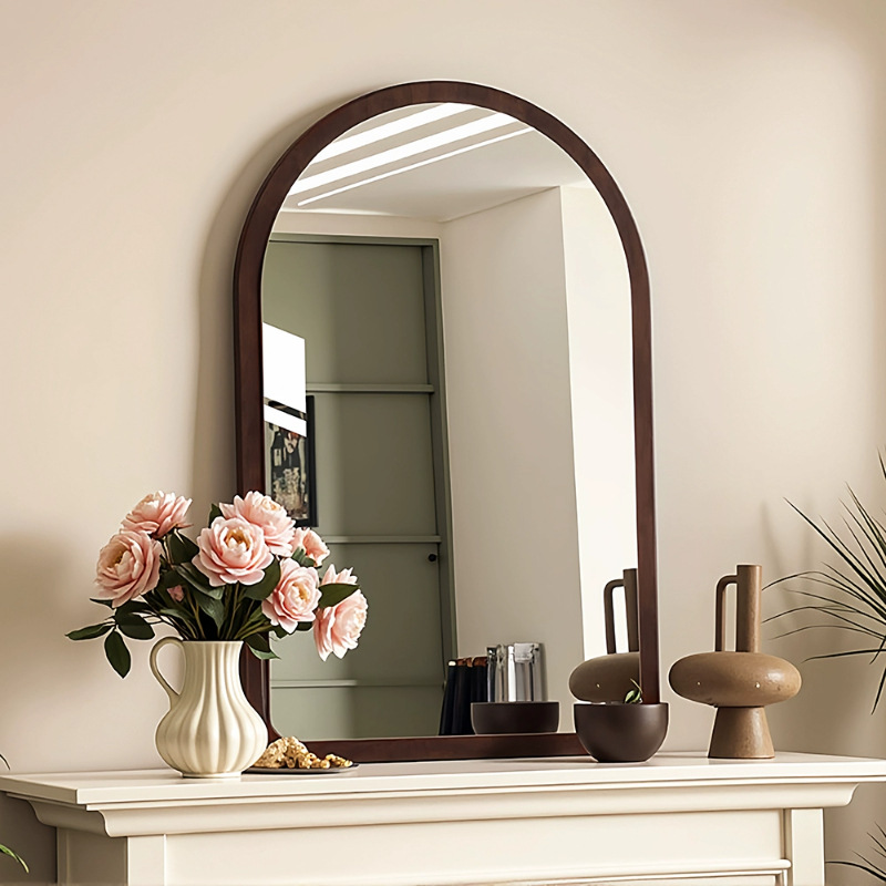 中古风拱形化妆镜法式复古梳妆台大镜子卫生间贴墙自粘装饰浴室镜