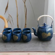 黑釉大容量茶具套装简约日式陶瓷提梁壶茶杯整套家用办公送礼代发