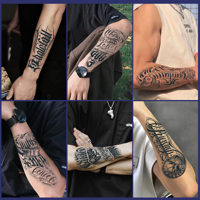 Inglés flores escritas hierbas tatuajes pegatinas impermeables duraderas flores brazos simulación de tatuaje jugo de fruta semipermanente Europa y América