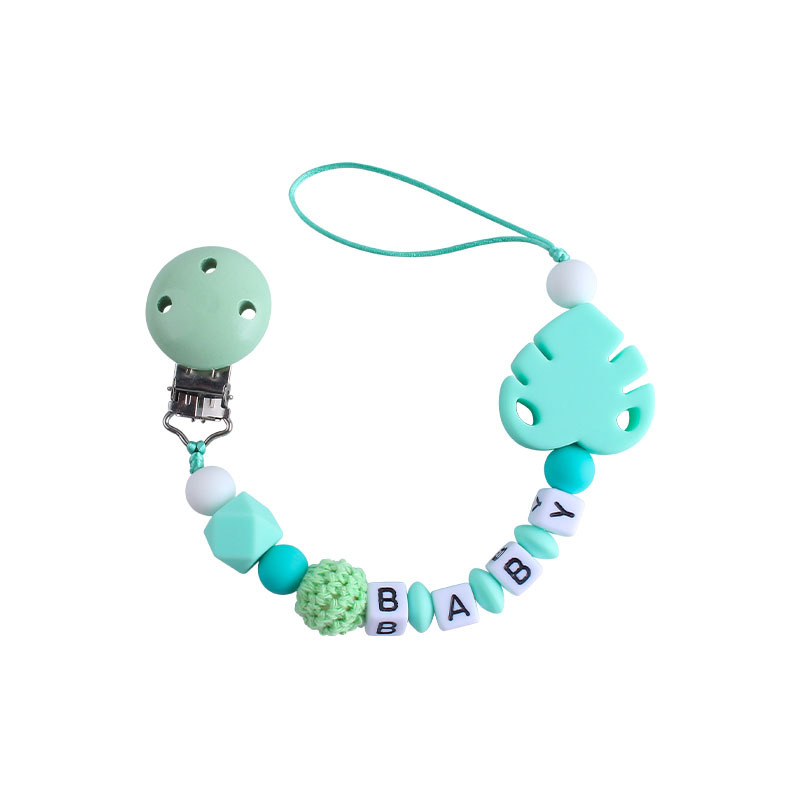 Bebé suministros DIY creativo Hemu chupete clip de nombre del bebé calmante hoja de silicona chupete Cadena de juguete