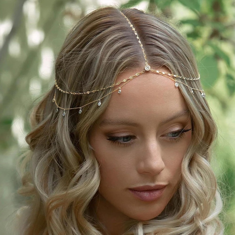 Cross-border Hot-selling Multi-layer Rhinestone Hair Chain Bridal Jewelry Fashion Simple Crystal Pendant Headwear Ins High-end Sense