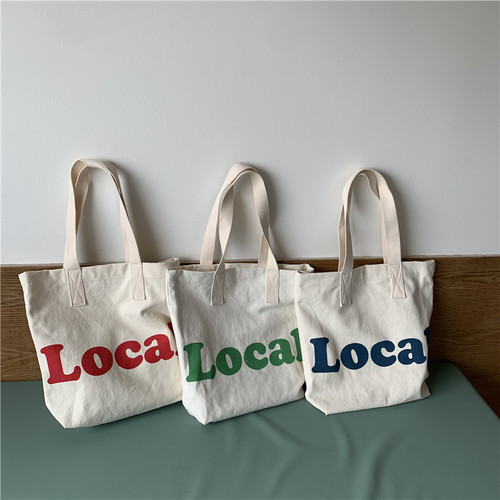 Bags for female students, new Korean style canvas shoulder bag, letter print, small fresh shopping bag, practical tote bag