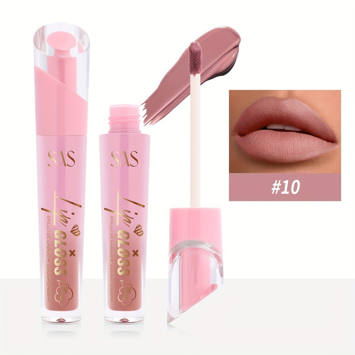 USHAS Esmalte de labios de punto transfronterizo europeo y americano, esmalte de labios de textura mate de terciopelo impermeable natural y duradero SAC024A B