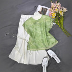 荷塘月色四色篙品质真丝上衣2025夏季新款新中式盘扣衬衫短袖女式