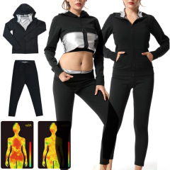 Cross-border sweaty set women's sports jacket with hood yoga clothing silver zipper fitness hoodie training clothing