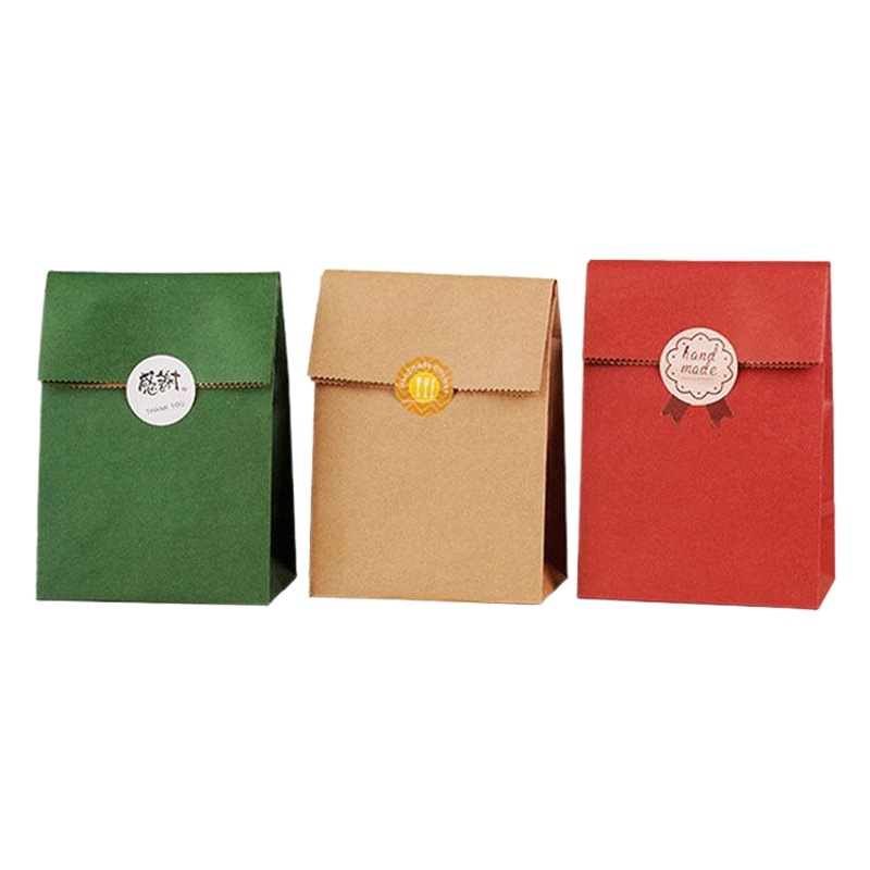 No portátil Vintage Kraft papel plegable bolsillo plano cuadrado bolsa de fondo horneado pastelería postre bolsa de embalaje para hornear alimentos bolsa de papel