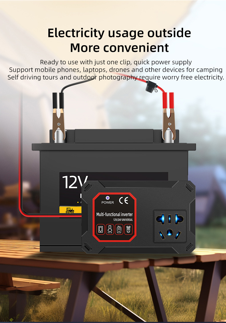 Car and truck 12V/24V to 220V multifunctional vehicle-mounted inverter converter with mobile phone socket charger
