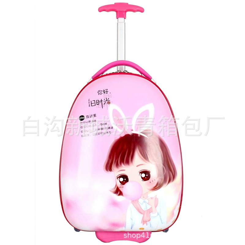 Детский чемодан на колесиках с рисунком «Человек с большими глазами», жесткий чемодан, милый школьный чемодан для малышей, 16inch яичная скорлупа, школьная сумка на колесиках