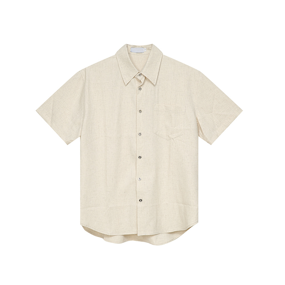 MTLCLOTHES Hombres| 2024 primavera nuevo color sólido retro textura contorno camisa de manga corta pantalones largos