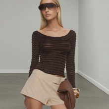 ZX25266亚马逊肌理面料基础长袖上衣 2025秋季新款纯色百搭上衣女