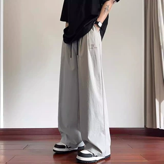 冰丝阔腿裤男夏季薄款速干运动裤直筒宽松休闲长裤美式高街裤子潮