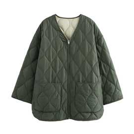 2024秋季ins女装军绿宽松绗绣棉服大码棉衣