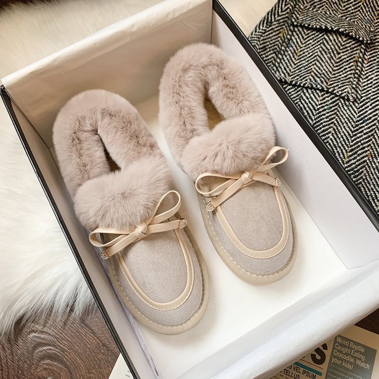 2023 Autumn and Winter New Casual Plush and Thickened Warm Bread Short Tube Bow Cotton Shoes_voghion.com