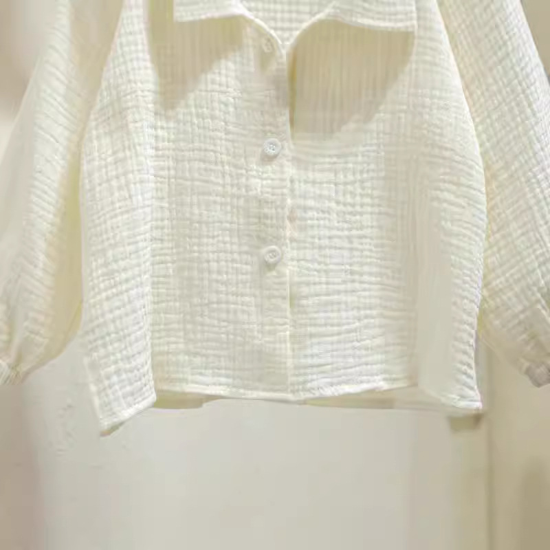 Camisa para niñas 2022 Primavera y otoño Nuevo estilo coreano solapa cuello redondo color sólido bordado color sólido estilo occidental manga larga camisa para niños