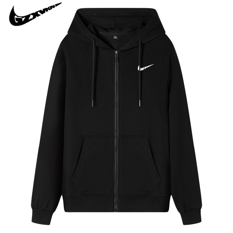 Sweatshirt for Spring and Autumn, Loose Fit, Sports Style, with Pockets, Fleece-Lined, Zip-Up Jacket, Men's Solid Color Hoodie, Plus Size Men's Clothing