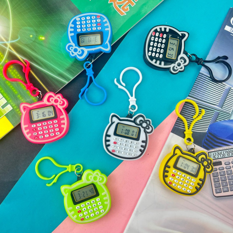 Cute Cat-Shaped Multifunctional Time Calculator, High-Value Small Silent Genuine Calculator with Shrimp Clasp Pendant