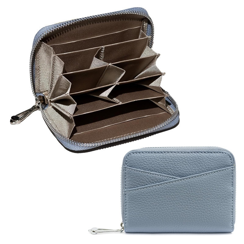 Genuine Leather Large-Capacity Creative Separated Coin Purse Fashionable Cross-Card Slot First-Layer Cowhide Zipper Small Wallet