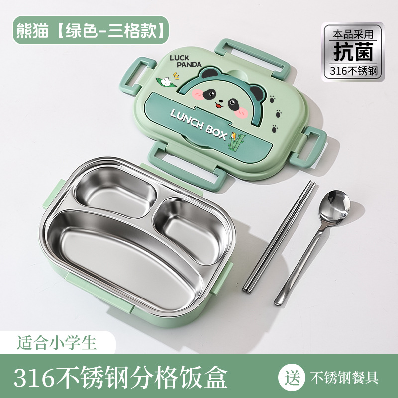 Fiambrera dividida para niños de acero inoxidable, caja de almuerzo portátil sellada a prueba de fugas, dibujos animados lindos, niños, estudiantes, escuela al aire libre