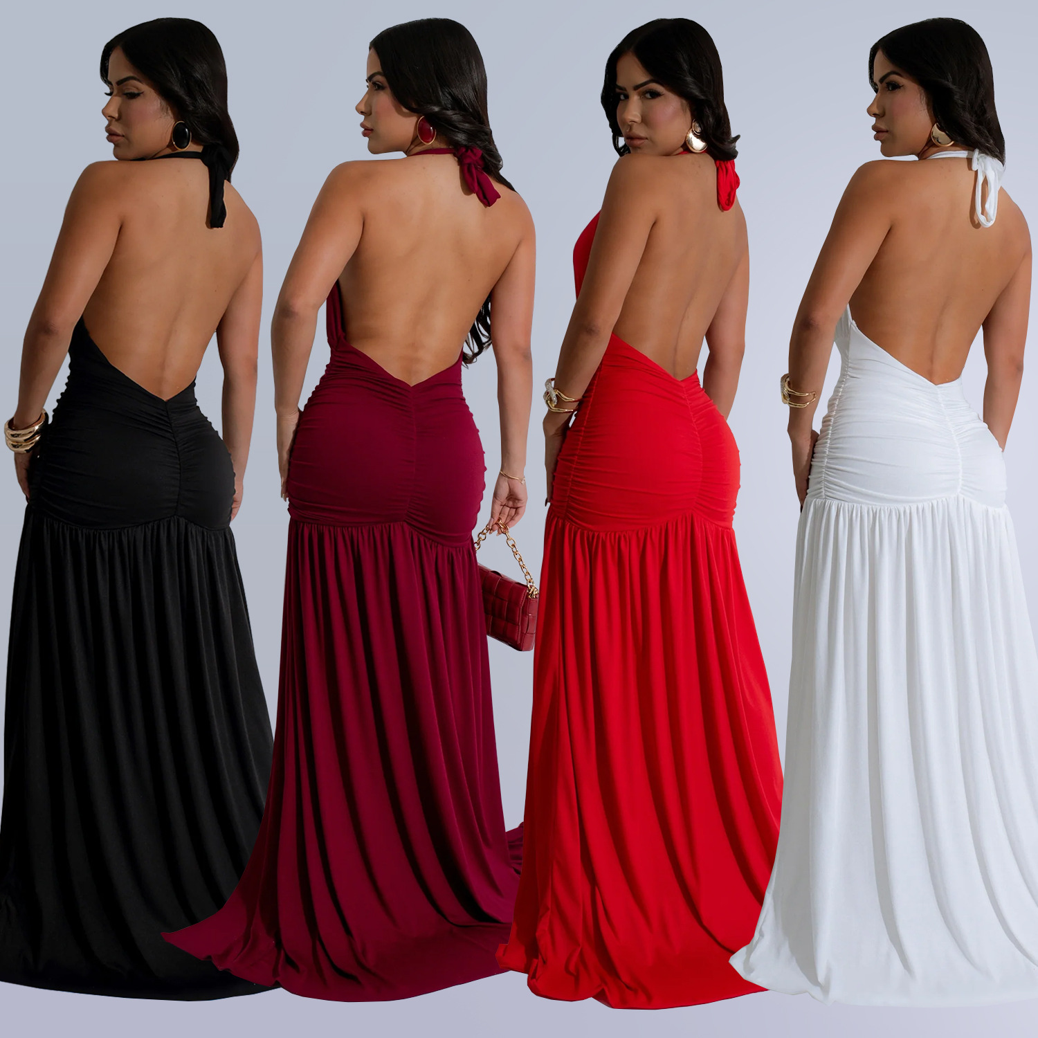 C7225 Aliexpress transfronterizo Amazon Europa y América moda femenina temperamento profundo sexy V bifurcado vestido de noche image 3