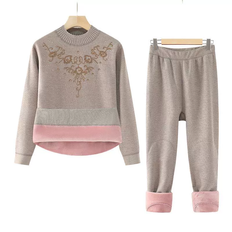 Зимняя средняя и пожилая женская термобелье мама бархатный утолщение набор Старушка осенняя одежда осенние брюки бабушка одежда