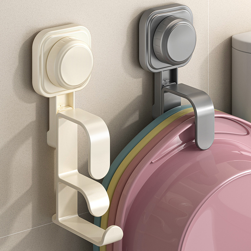 トイレ洗面器収納ハンガー浴室壁掛け式吸盤フックトイレ穴なし洗面器ラック|undefined