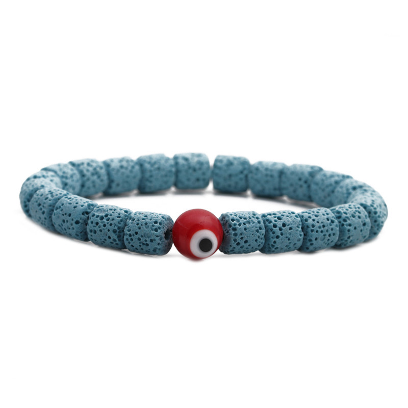 19g Weight No Inlaid Inlay Material Bracelets Classification Housewarming, Anniversary, Business, Wedding, Travel, Birthday, Festival Occasion Devil'S Eye Pattern Unisex Gender Fashion Style Dark Blue, White, Red, Green, Blue, Black Color Volcanic Stone Bracelet 5