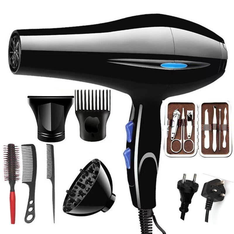 Cross-Border European Standard Hair Dryer for Home and Salon Use, High-Power Hot and Cold Air Blue Light Hair Dryer Set Hair Dryer