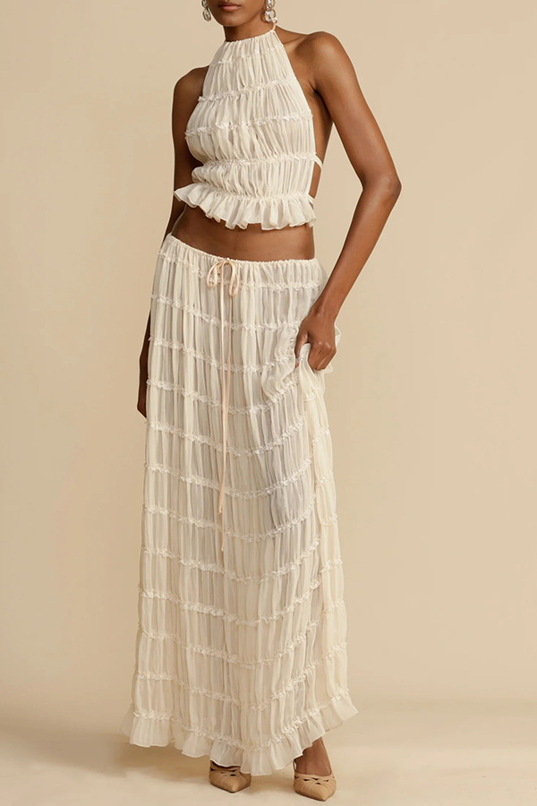 84g Weight Sleeveless Sleeve Length Polyester Fabric Type Skirt Co-ord Set Sets Type 2 Pieces Set Quantity Daily, Beach, Date Occasion Halter Neck Neckline Regular Fit Fit Type Solid Color Pattern Summer Season Women's Gender Sexy Style Daily Beach Date Women's Sexy Solid Color Polyester Skirt Co-ord Set Skirt Sets 11