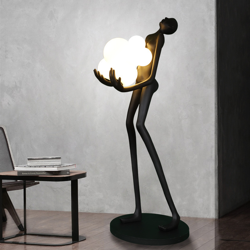 Modern Portraits Art Statue Ball Floor Lamp Home Showroom Window Artwork Large Character Decoration Lamps
