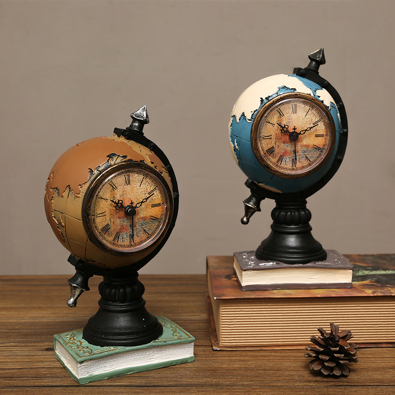 Clock Globe Desktop Ornaments Resin Office Home Living Room Children's Room Desk Furnishings Creative Decorations