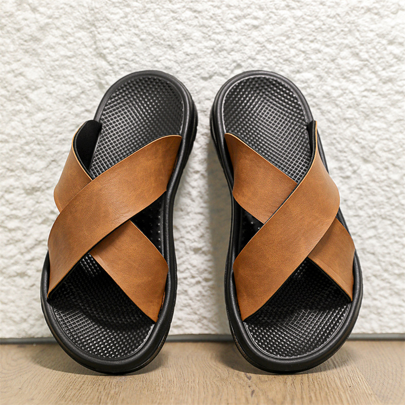 Men's Slip-on Slippers With Cross-strap For Comfortable Walking_voghion.com