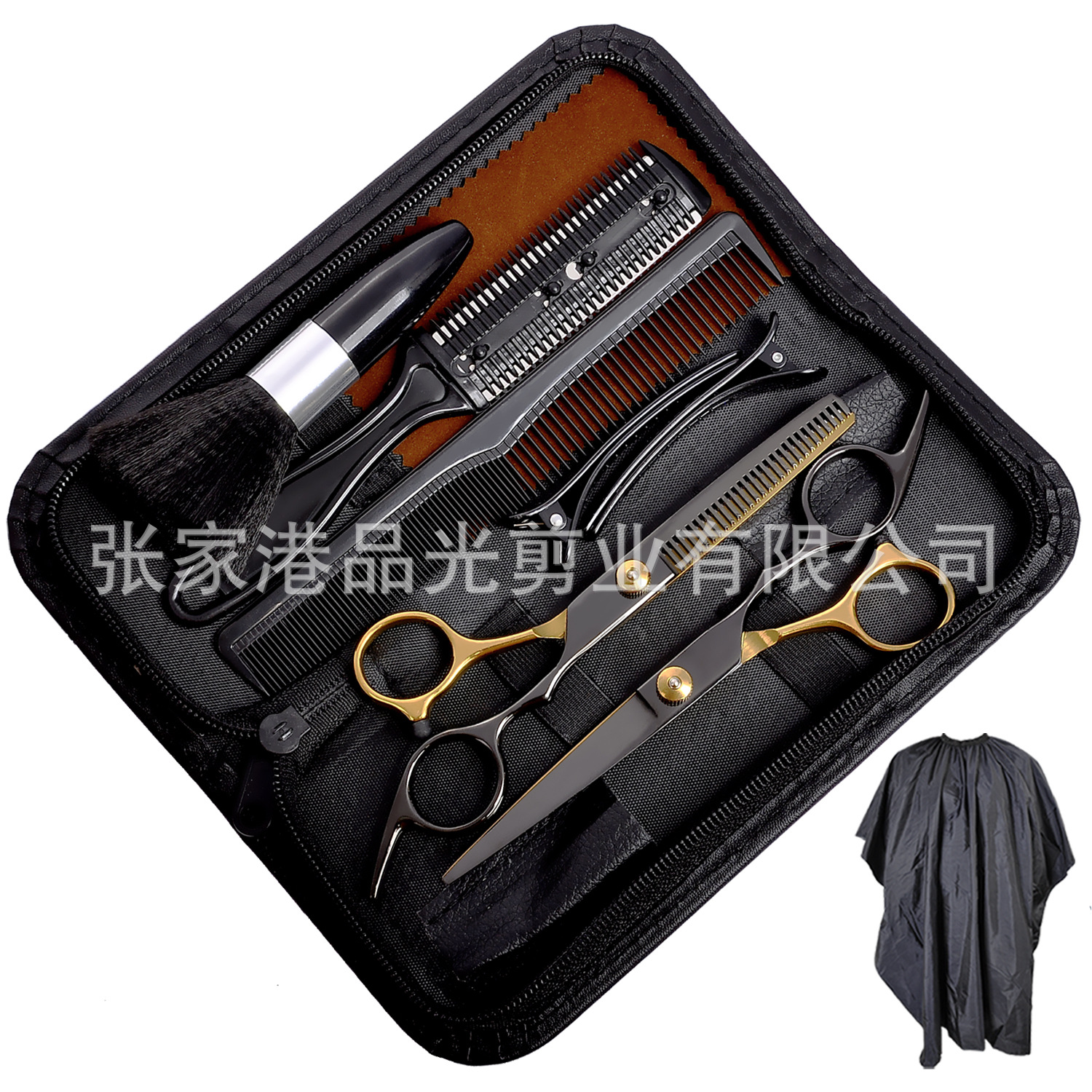 Tijeras de peluquería al por mayor de fábrica, tijeras de peluquería, flequillo plano, corte de pelo fino, corte de dientes, tijeras de oro negro, juego de corte de pelo