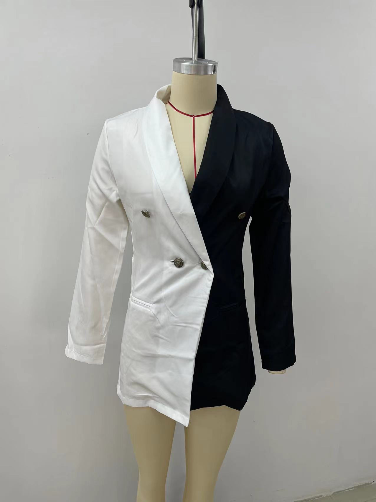 V-neck Cardigan Blazer Professional Wear For Women Patchwork Style_voghion.com