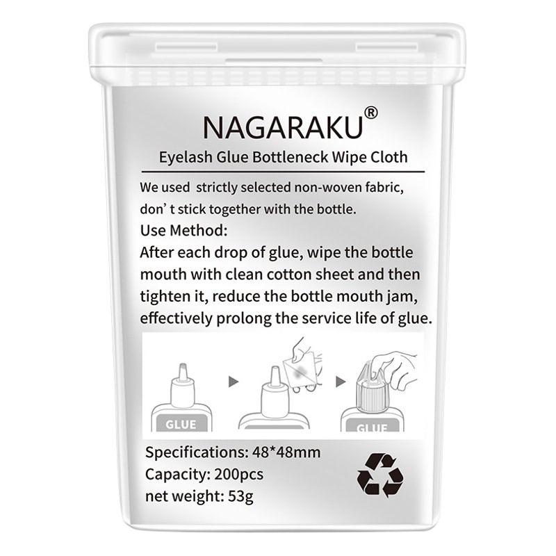 NAGARAKU Injerto de pegamento de pestañas botella boca limpie no es fácil dejar marcas Herramientas de limpieza de pestañas hoja de algodón 200 piezas