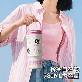 高颜值卡通咖啡杯316不锈钢保温杯大容量车载冰霸杯便携吸管水杯