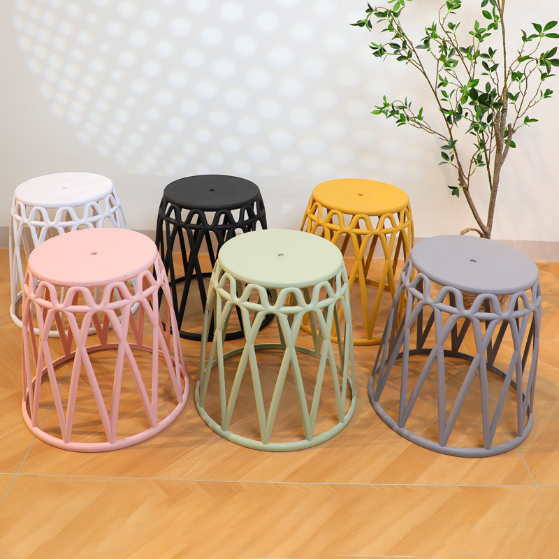 Moderno minimalista nórdico redondo taburete engrosada silla hogar adulto ocio silla de plástico respaldo taburete ligero apilamiento