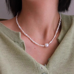 "Pleated" simple design natural freshwater pearl necklace colorful Baroque millet niche clavicle chain female