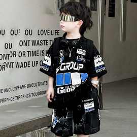 男童夏装短袖套装儿童韩版酷帅休闲中小童男孩宽松T恤五分两件套