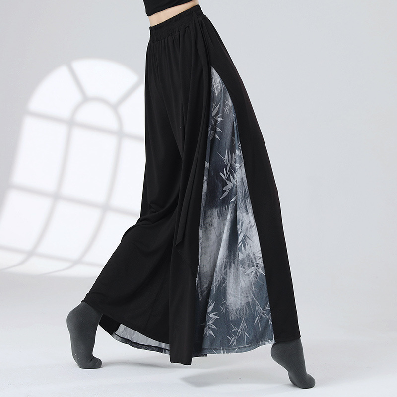 Traditional Chinese Style Classical Dance Pants with Ink Painting Design, Loose Fit, Casual, Oriental Aesthetics, Practice Pants Traditional Chinese Style Classical Dance Pants with Ink Painting Design, Loose Fit, Casual, Oriental Aesthetics, Practice Pants