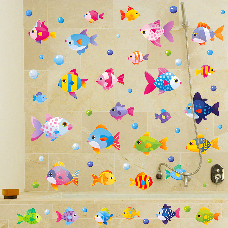Manufacturer Wholesale Creative Wall Covering Holes Small Fish Bathroom Bathroom Tile Decorative Stickers Waterproof As4710