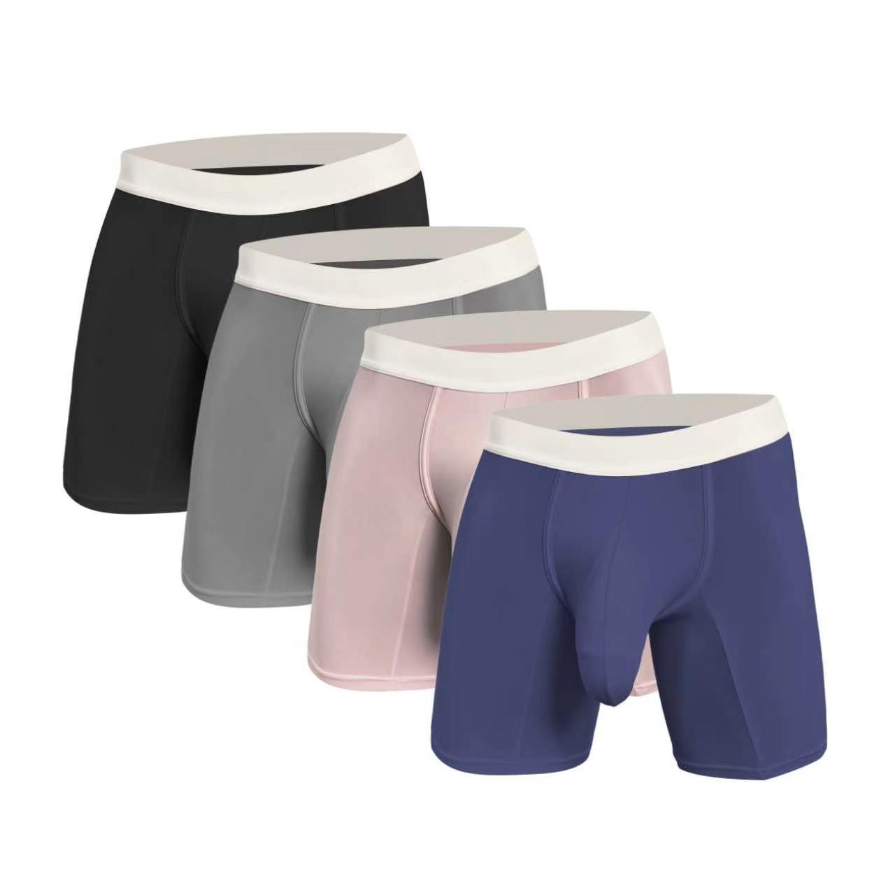 Ultra-lightweight, extra-large pouch ice silk men's solid color boxer briefs, breathable, cool to the touch, anti-chafing, sports boxer shorts