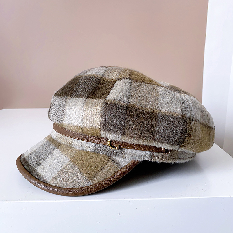 Women's Elegant Simple Style Plaid Wide Eaves Beret Hat display picture 10