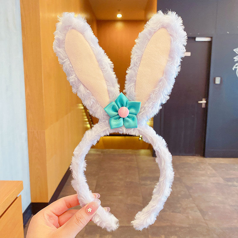 かわいいリボンウサギの耳ぬいぐるみヘッドバンドレース洗顔ヘッドバンド子供用ヘアピン 2025 新しい帽子|undefined