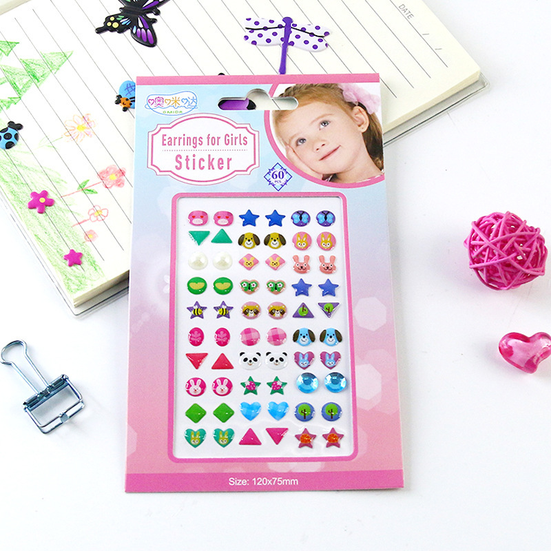 Cross-border Children's Three-dimensional Stickers Girls Earrings Stickers DIY Colored Diamond Stickers Nail Stickers Decorative Stickers Crystal Drop Adhesive Stickers