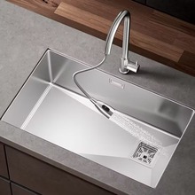 左侧排水304不锈钢加厚手工水槽洗菜盆洗碗池家用台下盆单槽